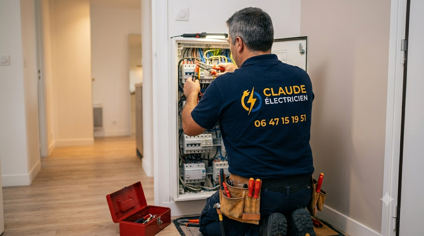 Claude, artisan électricien au Raincy, en intervention sur un tableau électrique